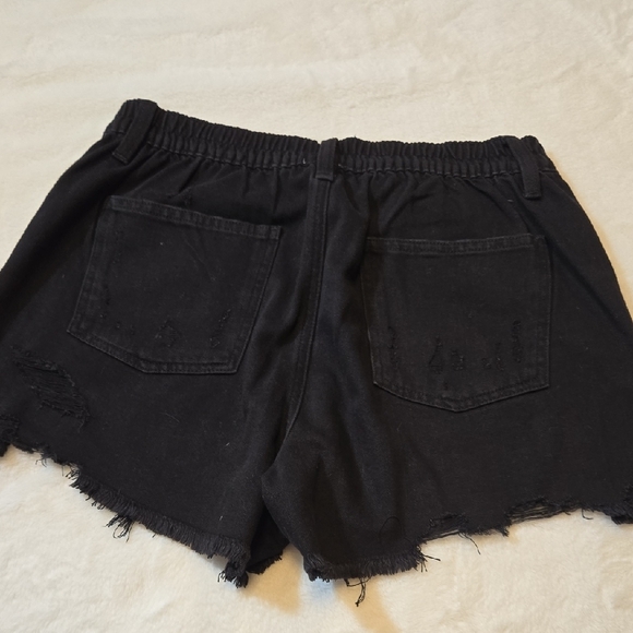 New Aerie Black Distressed Elastic Waistband Jean Shorts Size Medium - Picture 6 of 9